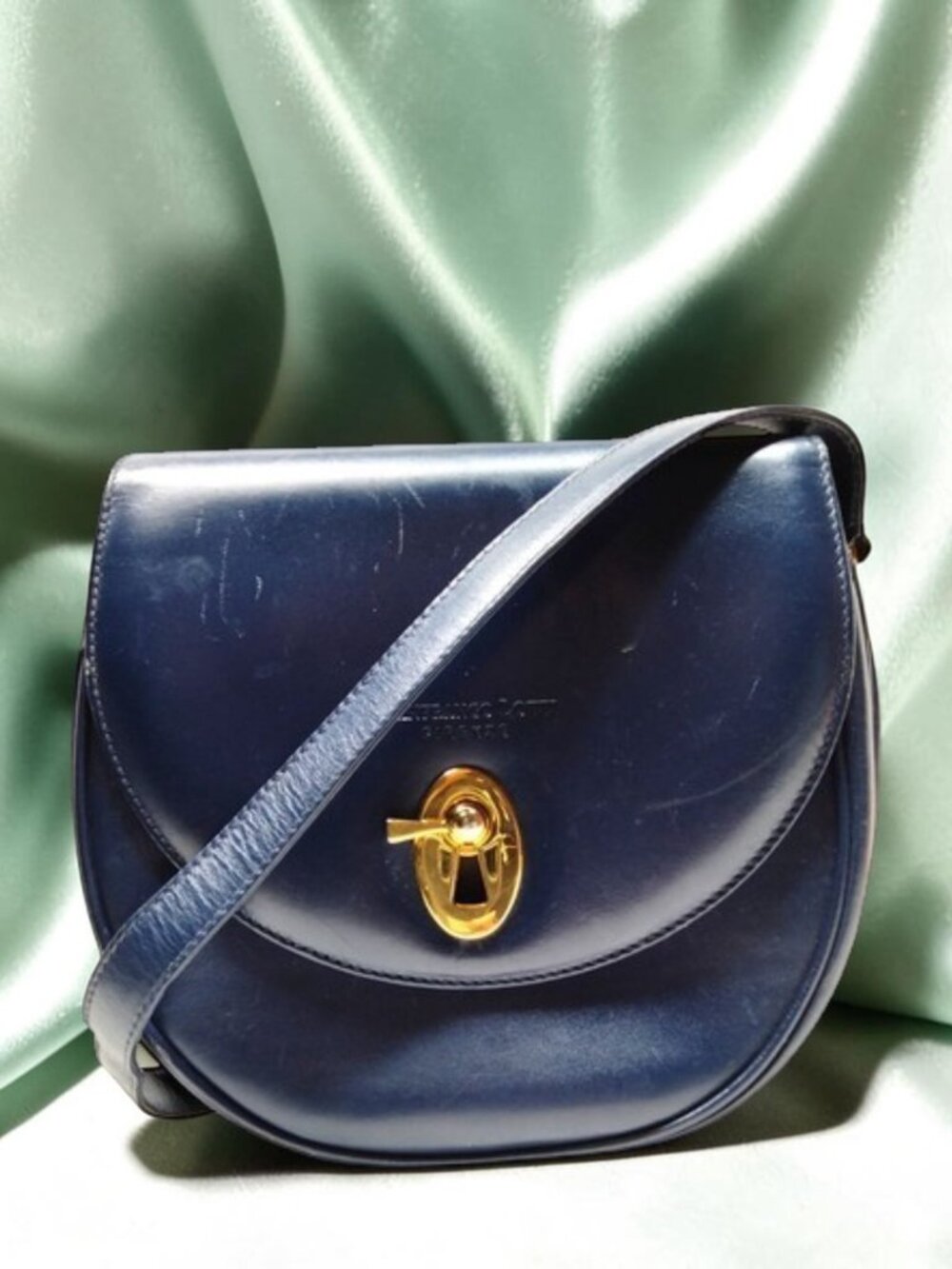 ITALIAN Gianfranco Lotti FIRENZE Shoulder Bag Navy Blue Leather